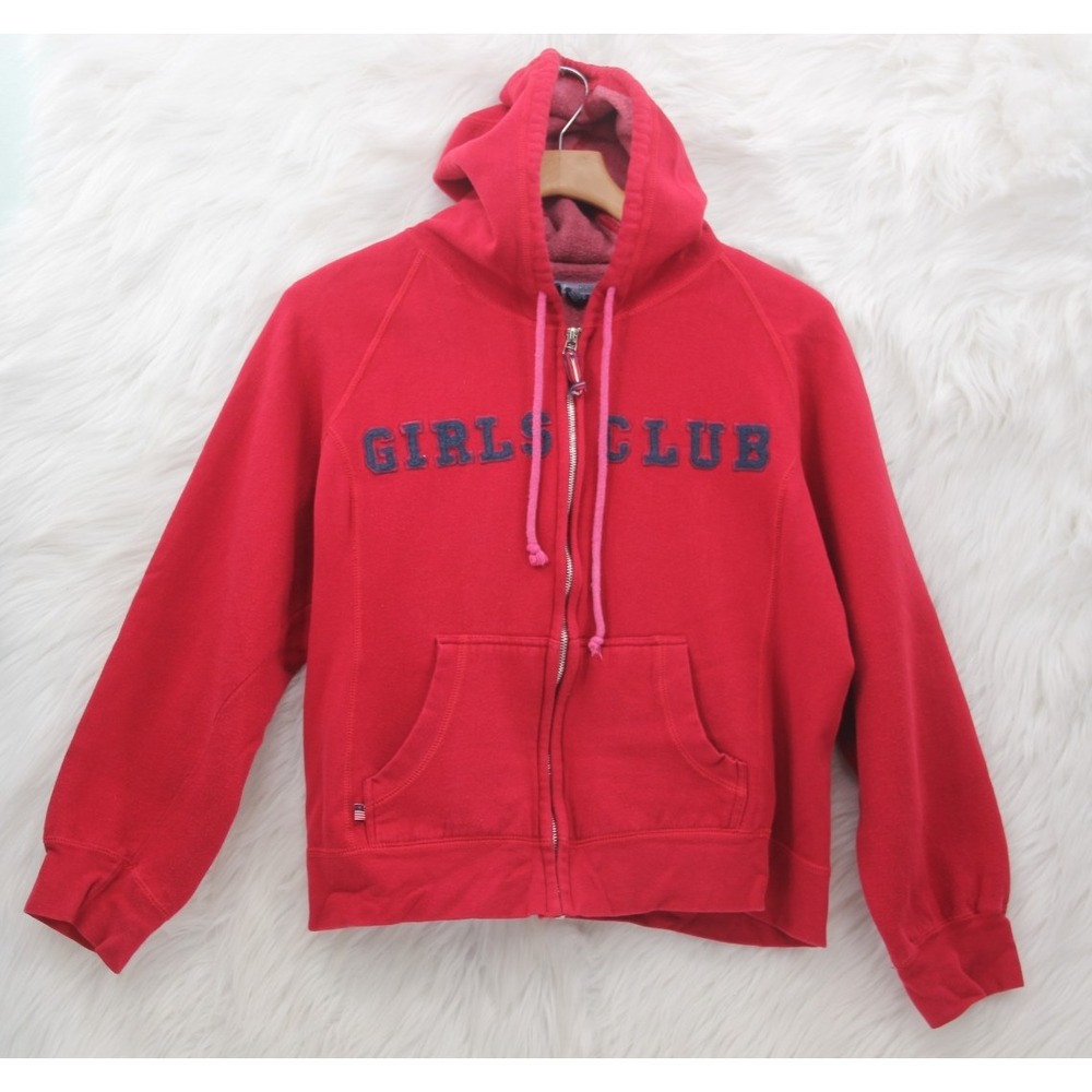 Vintage Y2K Derek Heart Girls Club Spell Out Full Zip Hoodie Red 90's Juniors XL